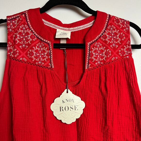 Knox Rose Women's Red Sleeveless Gauze Wide Strap Tank Top - Size Small - NWT - Picture 4 of 8